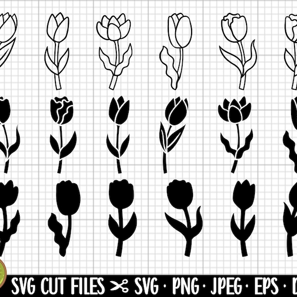 tulipan SVG pakiet do użytku komercyjnego kwiat SVG sylwetka wektor clipart