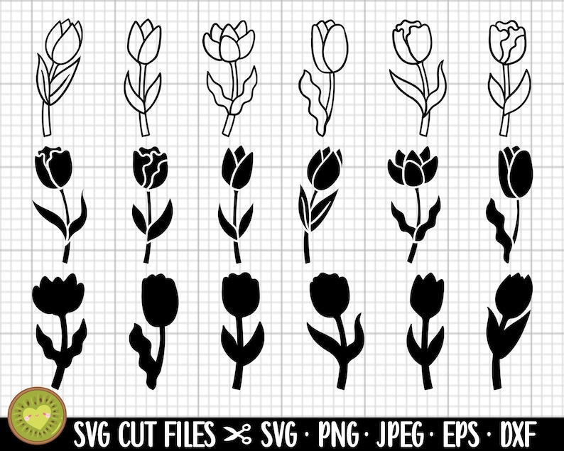 tulip svg bundle commercial use flower svg silhouette vector clipart image 1