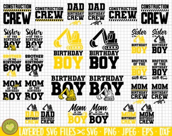 birthday boy construction svg bundle png themed birthday party excavator construction svg png jpeg cricut cut files birthday party bundle