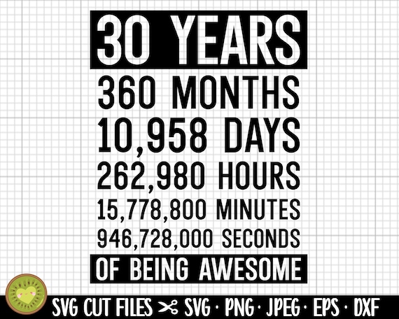 30th birthday svg 30 years old svg 30th birthday png