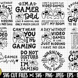 gamer svg coupe fichier bundle gamer png gaming jeux vidéo streamer svg png eps dxf bundle gratuit usage commercial clipart chemise design vecteur