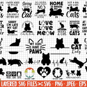 lot de svg chat cricut coupe fichiers lot de png chat lot de jpeg de chat lot de conception de chemise de chat lot de vecteur de chat lot de vecteur de chat amoureux des chats svg usage commercial