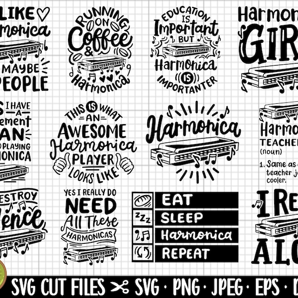 harmonica svg png bundle cricut harmonica