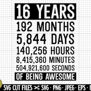 16th birthday svg 16 years old svg 16th birthday png