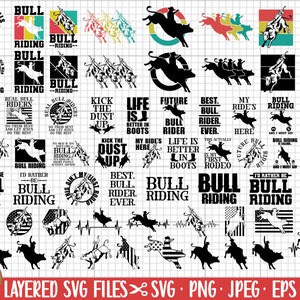 bull riding svg bundle cricut bull riding png bundle bull rider clipart vector silhouette free commercial use cut file eps dxf jpg jpeg