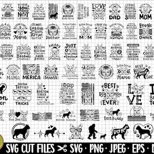 boston terrier svg png bundle cricut cut files boston terrier clipart silhouette commercial use