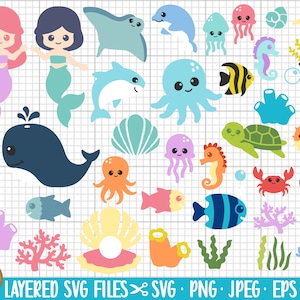 under the sea svg bundle for cricut, under the sea png bundle, mermaid svg, whale svg, turtle svg, octopus svg, starfish svg, coral svg