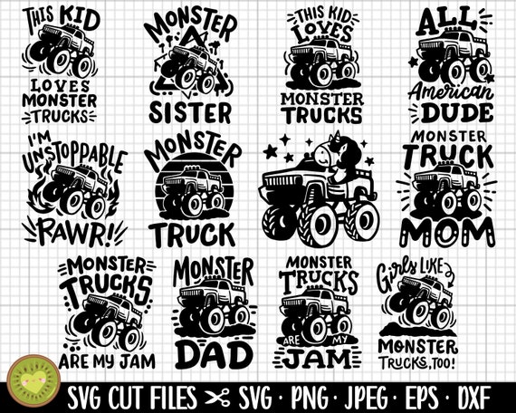 monster truck svg cut file cricut bundle monster truck png bundle sblimination monster truck shirt designs eps dxf jpeg vector clipart