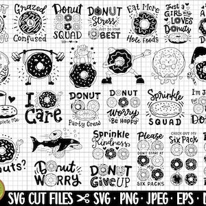donut svg bundel grappige donut png bundel cricut gesneden bestanden shirt commercieel gebruik eps dxf jpeg vector illustraties