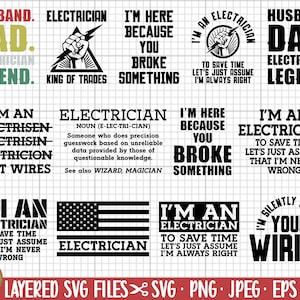 Fichiers coupe cricut électricien svg pour chemises bundle png électricien dessins de chemises svg électricien png fichiers coupés usage commercial gratuit