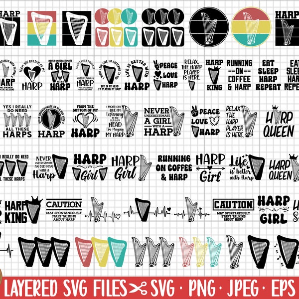 harp svg bundle harp png bundle harp svg cut files cricut shirt free commercial use eps dxf jpg silhouette clipart vector