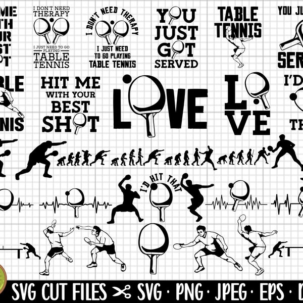 Tischtennis SVG Bundle Cricut geschnitten Datei Tischtennis Png Bundle kostenlos kommerzielle Nutzung eps dxf jpg jpeg Vektor Clipart Silhouette