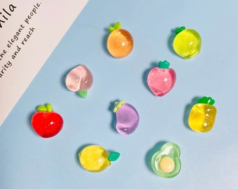 9pcs/set Cute Simulation Clear Fruits Fridge Magnets, Kawaii Strawberry Apple Refrigerator Magnet, Resin Message Magnet, Housewarming Gifts