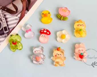 10pcs/set Mini Cute Cartoon Fridge Magnet, Funny Animals Flowers Refrigerator Magnet, Handmade DIY Resin Magnets, Message Magnet, Home Decor