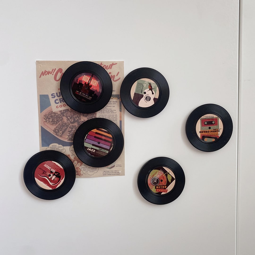 6pcs Miniature Record Fridge Retro Refrigerator Music