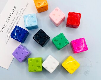 12pcs/set Colorful Cheese Cubes Fridge Magnet, Funny Square Cheese Refrigerator Magnet, Resin Message Magnets, Whiteboard Magnet, Home Decor