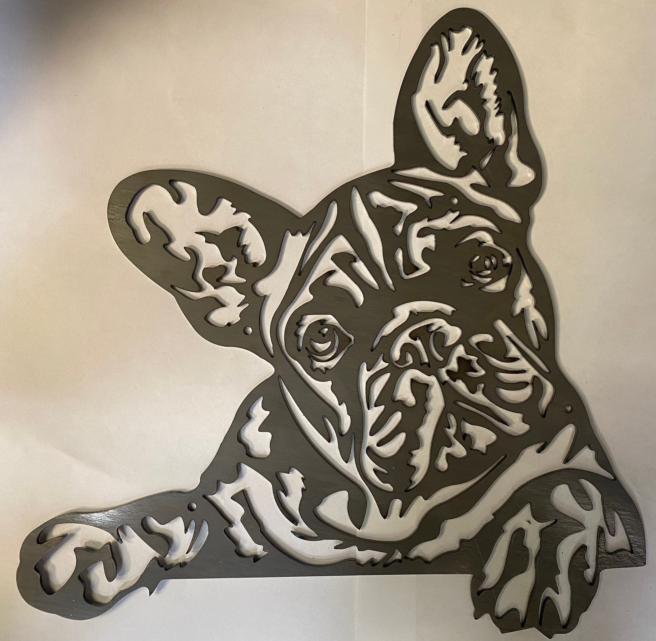 Large French Bulldog Metal Wall Art Memorial Sculpture Gift 325mm