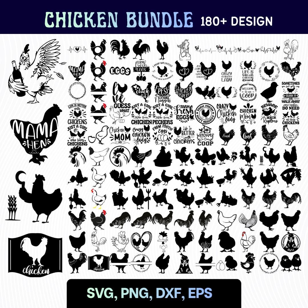 Vector Lettering Chicken Bundle 180 Chicken Bundle Svg Pdf Png Dxf Eps Clipart Quote Decorative Vector ...