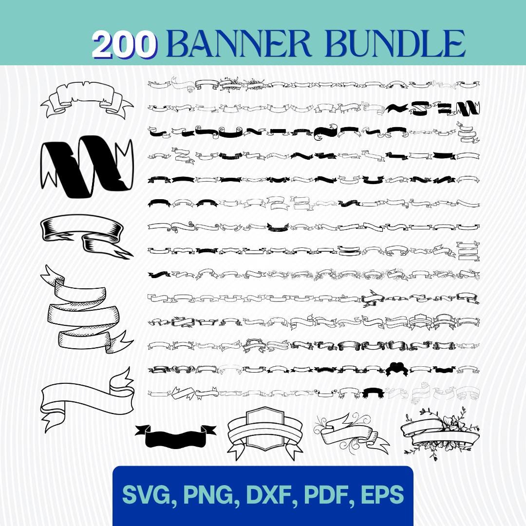 200 Banner Svg Pdf Png Dxf Eps Ribbon Clipart Decorative Vector Instant ...
