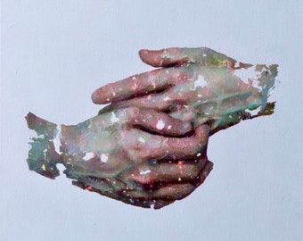 Loosen the grip - original oil painting on canvas of clasped hands