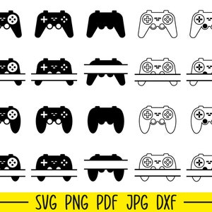 May include: A set of ten black and white gamepad controller icons. The icons are in various styles, including a simple outline, a filled-in design, and a design with a space for text. The icons are perfect for use in digital designs, such as websites, social media, and printed materials.