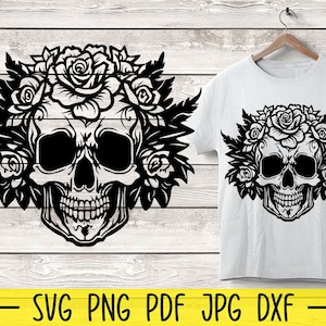 Skull Svg, Floral Skull Svg, Skull Head Svg, Rose Svg, Skull Tshirt Design, Skeleton Svg, Skull Shirt Svg, Skeleton Tshirt Svg