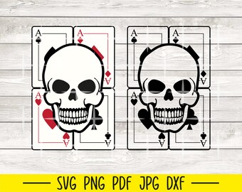 Skull Gambler Svg, Playing Cards Svg, Casino Svg, Gambling Svg, Cards Svg, Las Vegas Svg, Card Suits Svg, Poker Svg, Four of a Kind Svg
