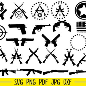 Gun Svg Bundle, Rifle Svg Bundle, Military Svg, Weapon Svg, Gun Silhouette Svg, Gun Cut File, American Flag Svg image 1