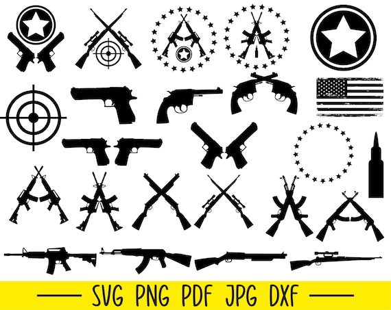 Gun Svg Bundle, Rifle Svg Bundle, Military Svg, Weapon Svg, Gun Silhouette Svg, Gun Cut File, American Flag Svg