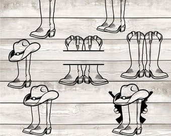 Cowboy Boots Svg, Cowgirl Boots Svg, Cowboy Hat Svg, Cowboy Silhouette, Country Boots Svg, Cowboy Cut File, Western Svg, Rodeo SVG
