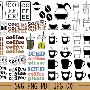 Koffie Svg-bundel, koffie Svg, koffiemok Svg-bundel, ijskoffie Svg, cafeïne Svg, mok Svg-bundel, koffieliefhebber ontwerpen