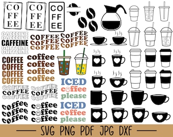 Paquete de SVG de café, SVG de café, Paquete de SVG de taza de café, SVG de café helado, SVG de cafeína, Paquete de SVG de taza, Diseños para amantes del café
