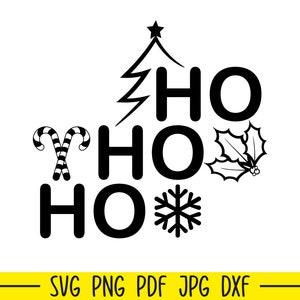 Ho Ho Ho mit Weihnachtsbaum, Ho Ho Ho Art Print, Ho Ho Ho Cut-Datei, Candy Cane svg, Schneeflocke svg