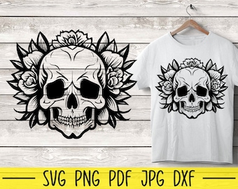 Skull Svg, Floral Skull Svg, Skull Head Svg, Rose Svg, Skull Tshirt Design, Skeleton Svg, Skull Shirt Svg, Skull Design
