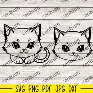 Cute Cat Svg, Kitten Svg, Sat Svg, Kawaii Svg, Cat Face Svg, Funny Cat Svg, Cat Silhouette, Cat Mom Svg, Cat Clipart