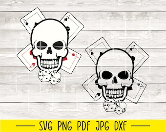 Skull Gambler Svg, Playing Cards Svg, Casino Svg, Gambling Svg, Cards Svg, Las Vegas Svg, Card Suits Svg, Four of a Kind Svg, Poker Svg