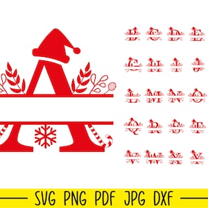 Alfabeto dividido de Navidad Svg, Paquete Svg de Navidad, Alfabeto de Navidad Svg, Letras de Navidad Svg, Monograma de Navidad Svg