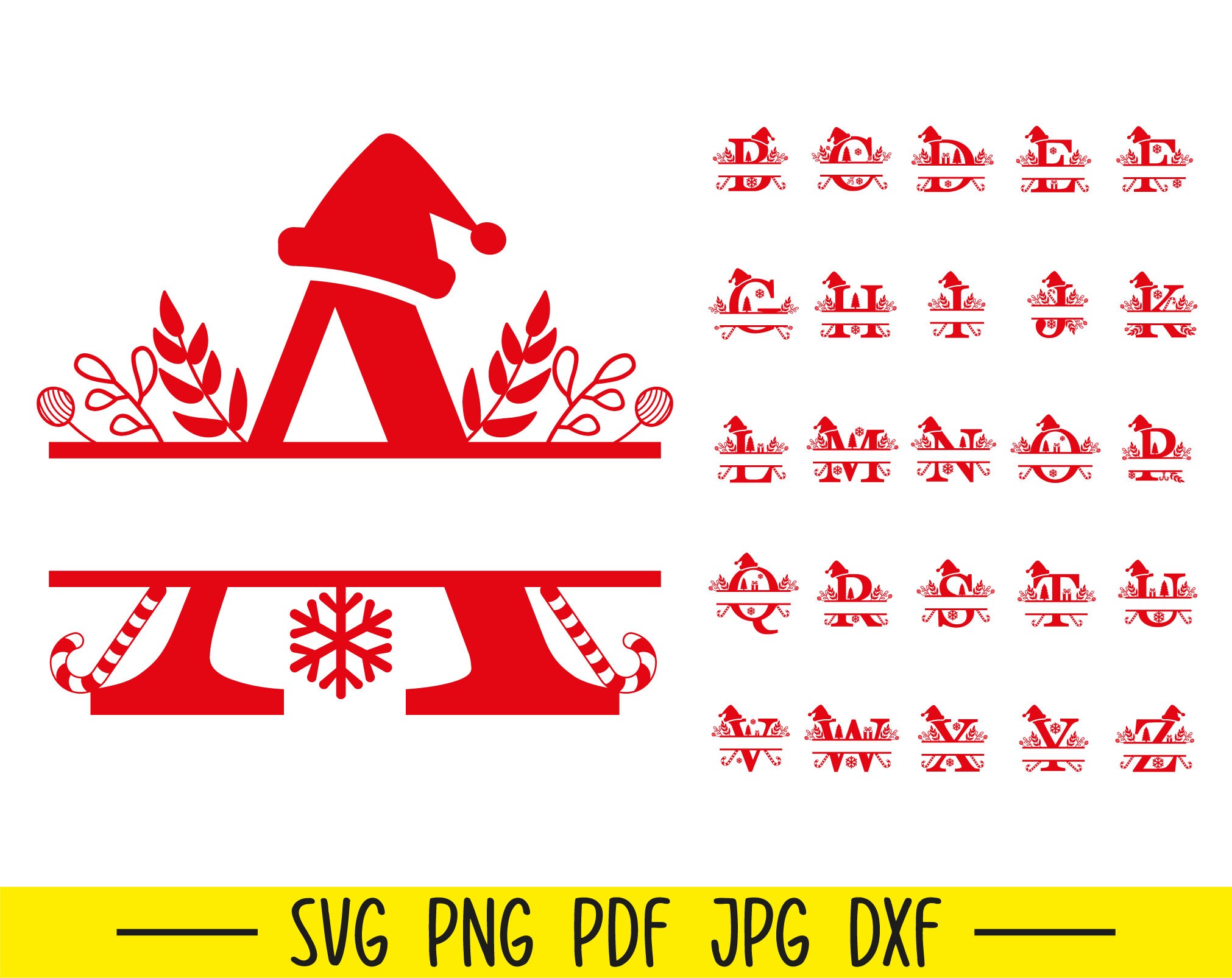 Christmas Split Alphabet Svg, Christmas Svg Bundle, Christmas Alphabet ...
