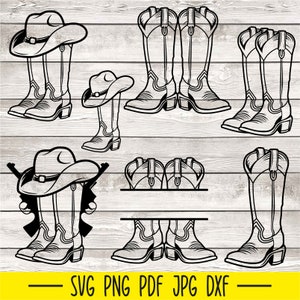 Cowboy Boots Svg, Western Svg, Cowgirl Boots Svg, Cowboy Hat Svg, Cowboy Silhouette, Rodeo SVG, Country Boots Svg, Cowboy Cut File