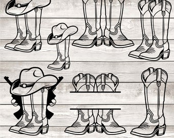 Cowboy-Stiefel-Svg, Western-Svg, Cowgirl-Stiefel-Svg, Cowboyhut-Svg, Cowboy-Silhouette, Rodeo SVG, Country-Stiefel-Svg, Cowboy Schnittdatei