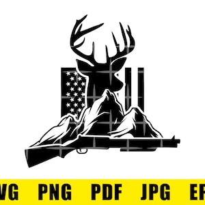 Hunter Svg, Hunt Svg, Hunting Svg, Deer Head Svg, Father's Day Svg, Deer Hunting Svg, Rifle Svg, Mountain Svg, American Flag Svg