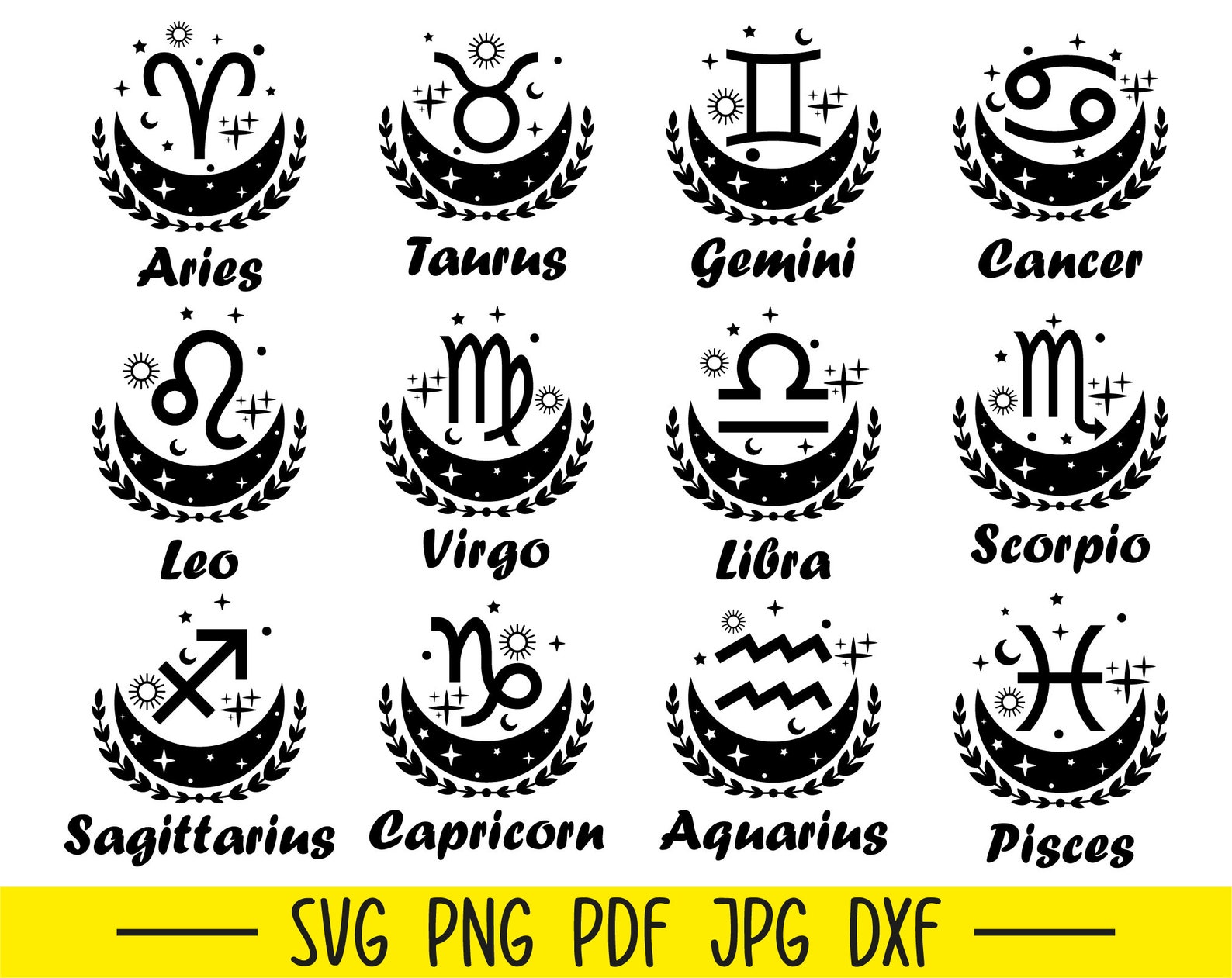 Zodiac Svg Bundle, Zodiac Svg, Horoscope Svg, Zodiac Symbols Svg ...