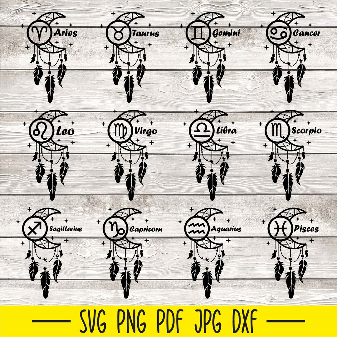 Zodiac Svg, Zodiac Signs Svg, Zodiac Art, Moon Svg, Dreamcatcher Svg