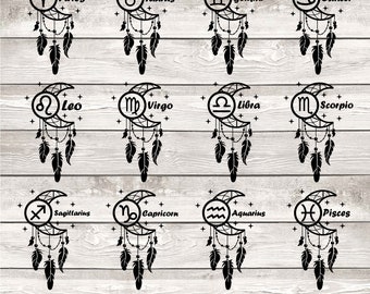 Split Moon Svg Zodiac Svg, Zodiac Signs Svg, Zodiac Art, Moon Svg, Dreamcatcher Svg ...
