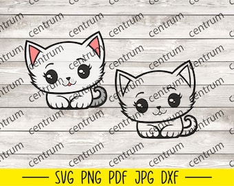 Cute Cat Svg, Kitten Svg, Sat Svg, Kawaii Svg, Cat Clipart, Cat Face Svg, Funny Cat Svg, Cat Silhouette, Cat Mom Svg