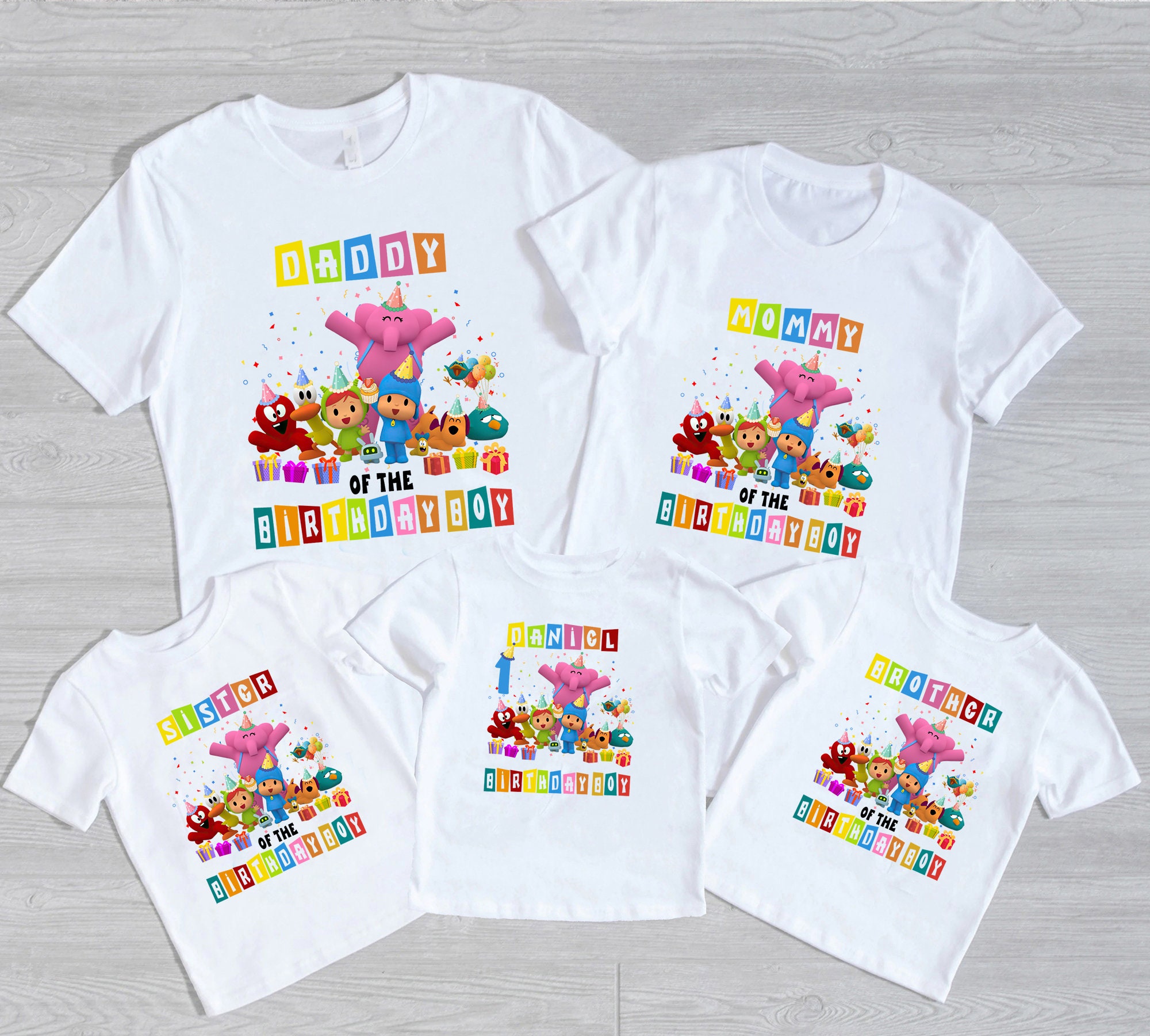 Kit 3 Playeras Pocoyo Cumpleaños Personalizadas #v17