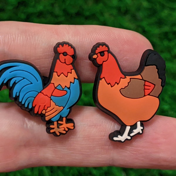 Rooster and Hen Shoe Charm Set