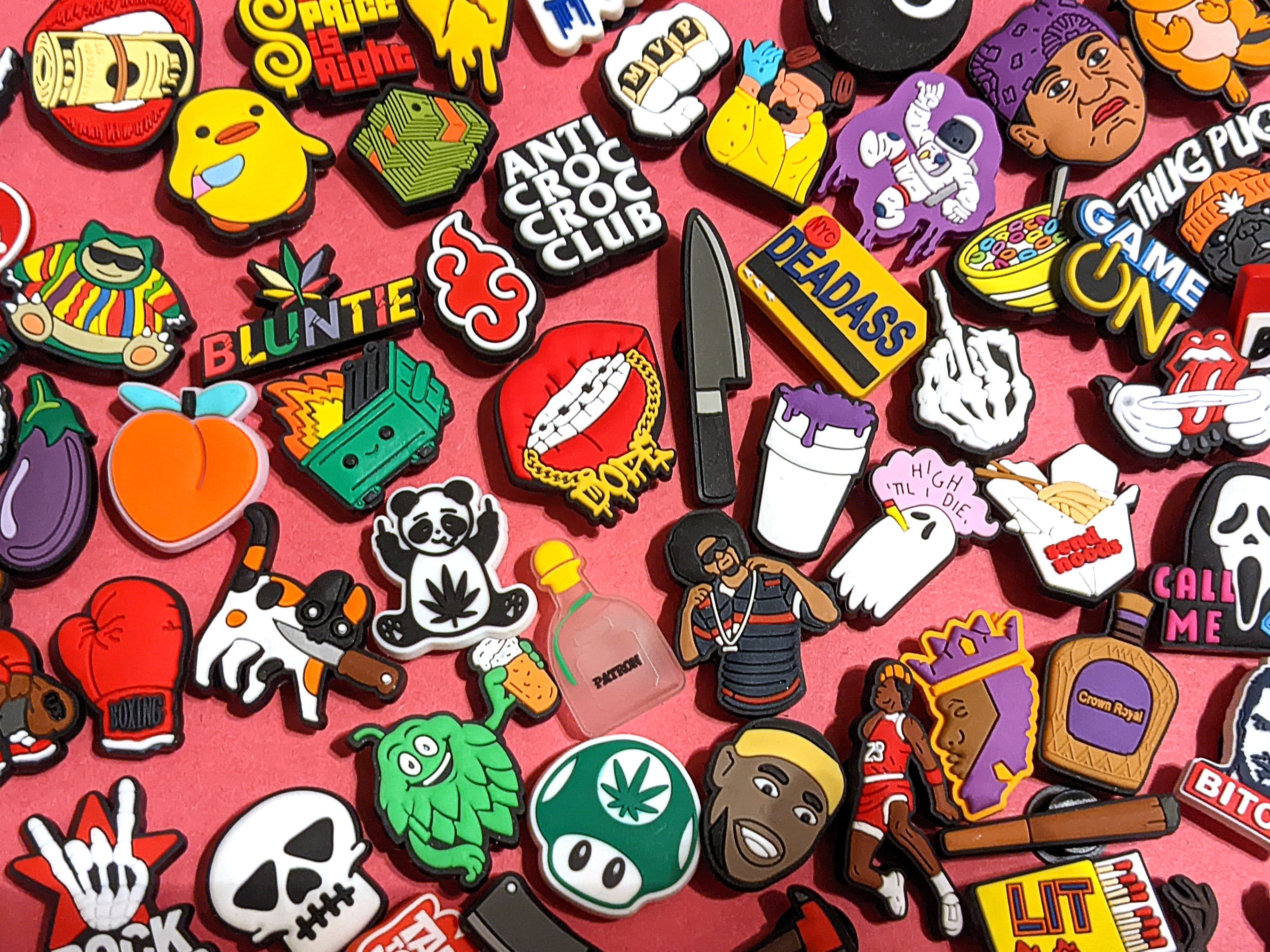 Croc Charms, Shoe Charms, Lit Shoe Decor, Hood, for crocs, cool, cheap, funny, fire, skull, animal, bling, drink, lips, set, fun