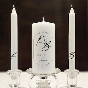 minimal modern wedding monogram unity candle set