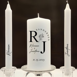 Modern monogram wedding unity candle set, minimal black and white personalize unity candles, best wedding gift for couples, candle for bride